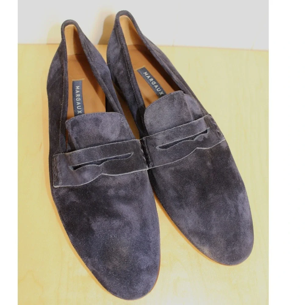 Margaux The Penny Navy Suede Loafers Handmade Size 38 1/2N - Picture 4 of 8